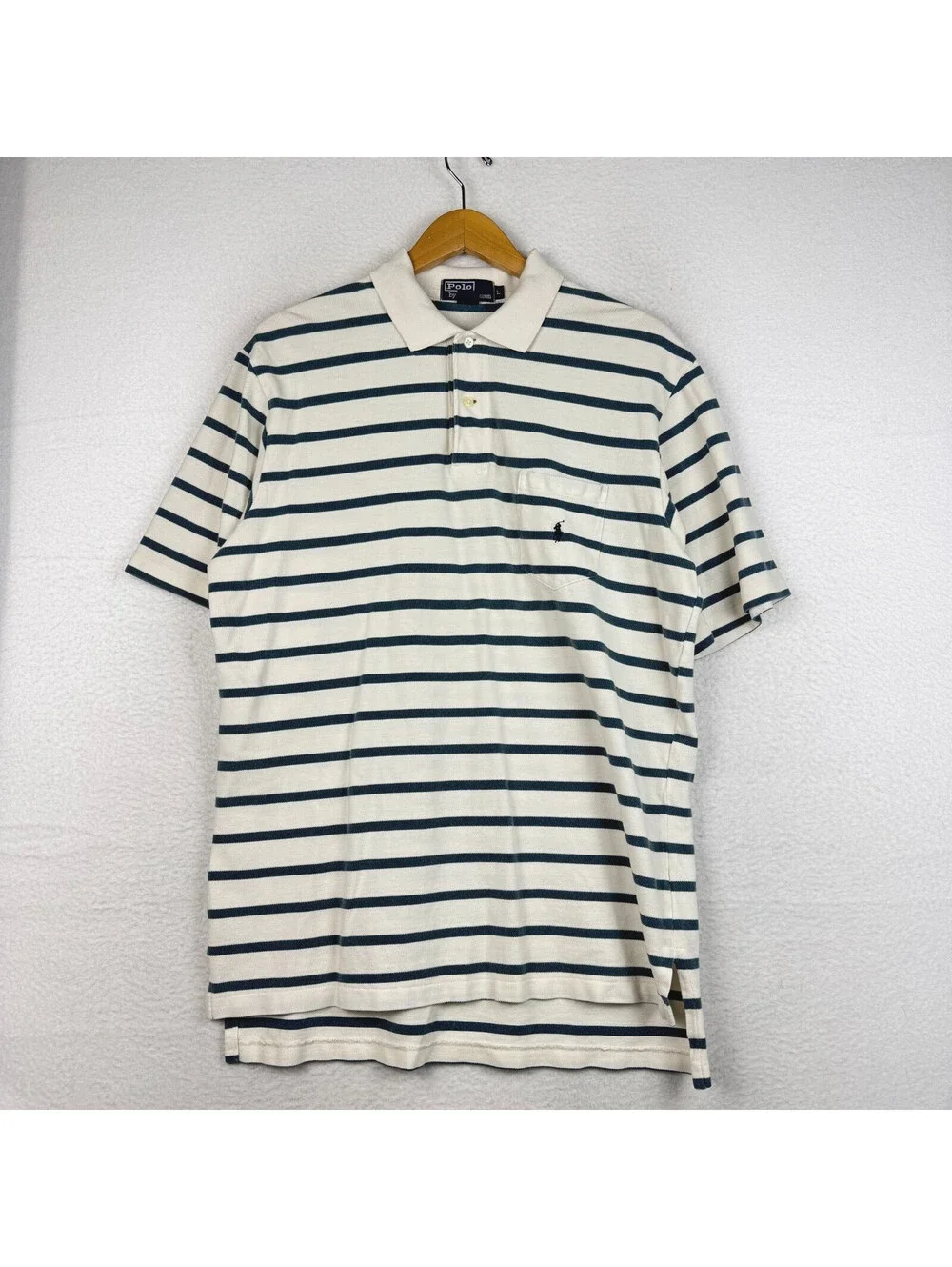 Vintage Polo Ralph Lauren Mens Large Striped Short Sleeve Shirt Made USA Hip Hop